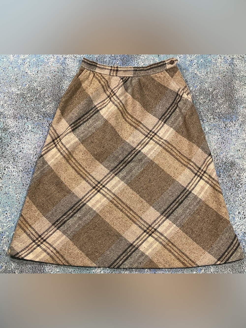 Vintage 70s 80s Plaid Tweed A-Line Midi Skirt Size 12 Haberdashery Personal